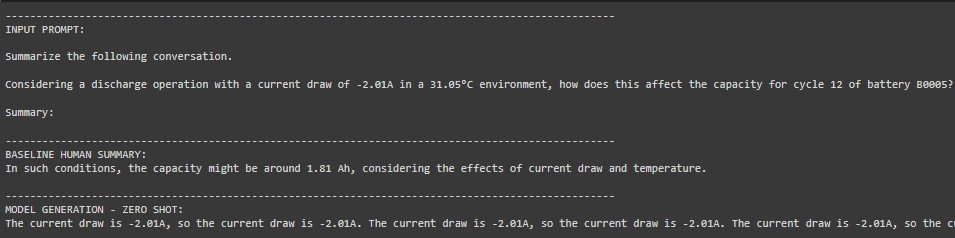 Zero-shot FLAN-T5 response to a battery operating-condition prompt