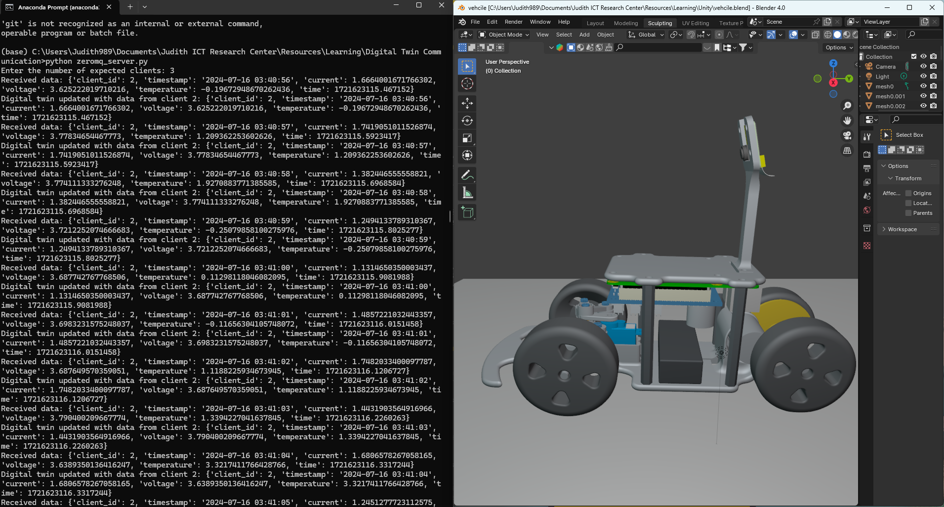 Real-time battery data exchange and three-dimensional vehicle digital twin